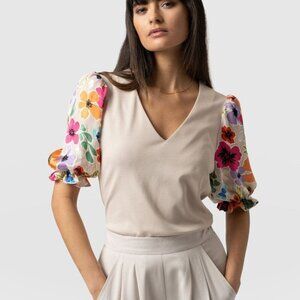 Saint & Sofia Tori Puff Sleeve Top Beige Floral Size 6 NWT